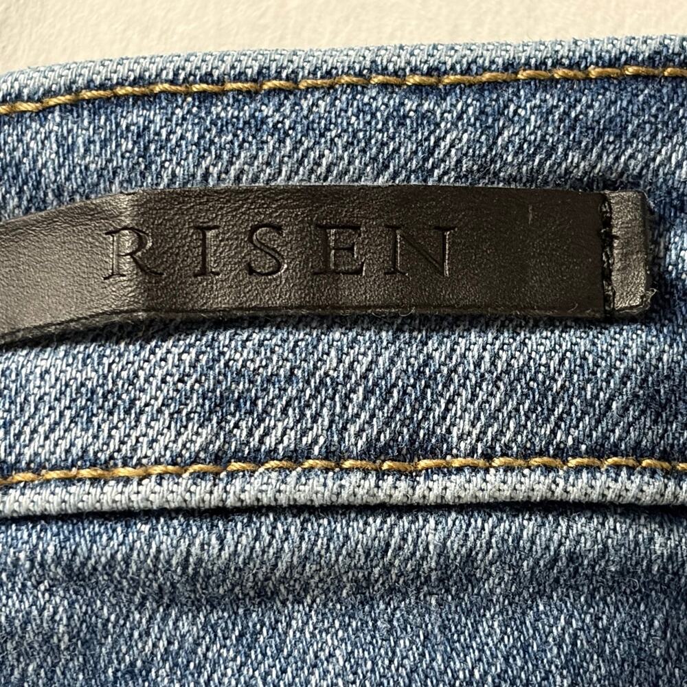 Risen Los Angeles‎ Distressed Raw Hem Straight Leg Jeans 32 15 Blue High Rise - Picture 9 of 13